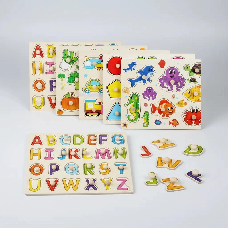 SET 3 PUZZLES DE ENCAJE EN MADERA PARA MOTRICIDAD Y LOGIC - 1