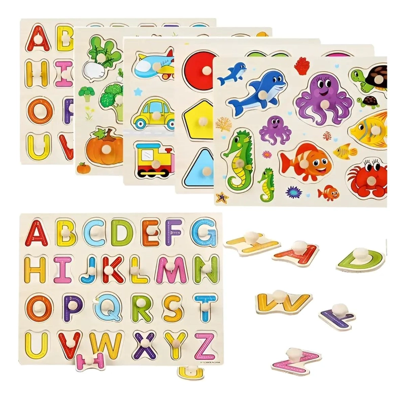 SET 3 PUZZLES DE ENCAJE EN MADERA PARA MOTRICIDAD Y LOGIC - 2