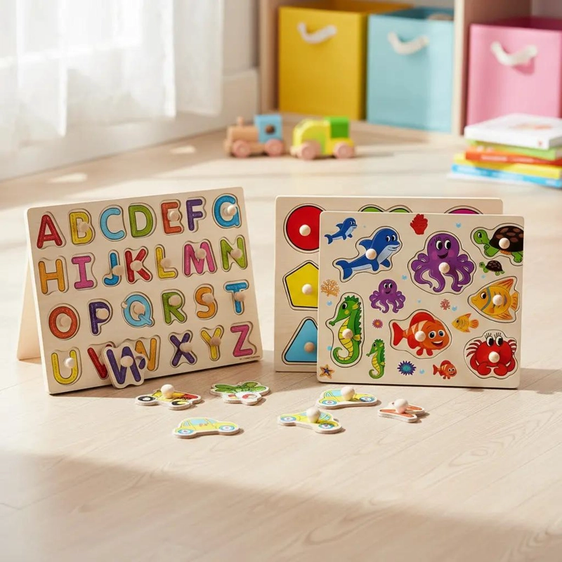 SET 3 PUZZLES DE ENCAJE EN MADERA PARA MOTRICIDAD Y LOGIC - 5