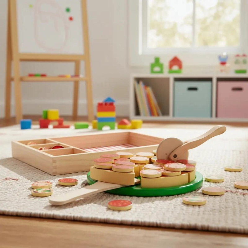 JUEGO DE PIZZA DE MADERA CON INGREDIENTES - 1