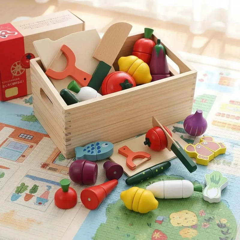 JUEGO DIDACTICO DE MADERA CORTA FRUTAS Y VEGETALES CON CI - 2