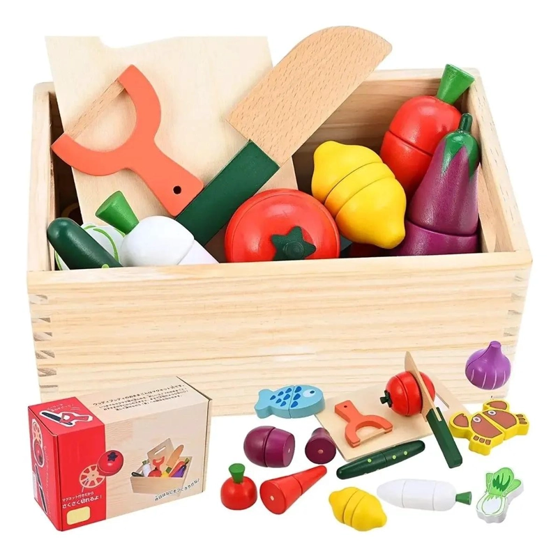JUEGO DIDACTICO DE MADERA CORTA FRUTAS Y VEGETALES CON CI - 3