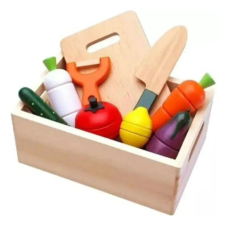 JUEGO DIDACTICO DE MADERA CORTA FRUTAS Y VEGETALES CON CI - 4