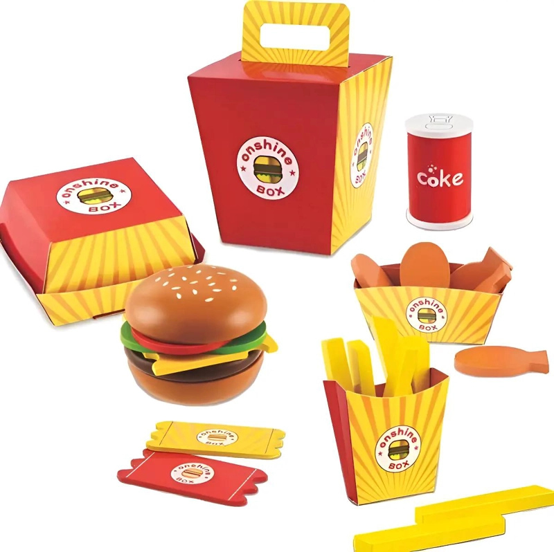 SET DIDACTICO DE COMIDA RAPIDA EN MADERA 26 PIEZAS - 1