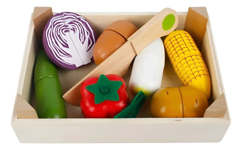 CAJA DE MADERA CON VERDURAS DE JUGUETE - 1