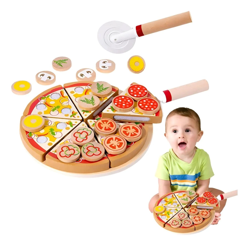 JUEGO DE CORTE DE PIZZA DE MADERA PARA NIÑOS - 1