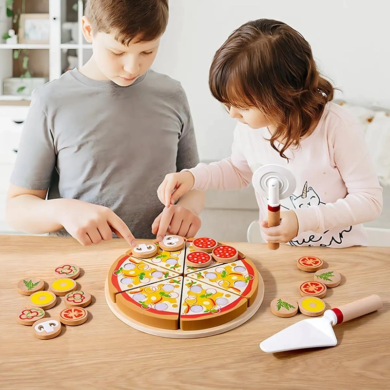 JUEGO DE CORTE DE PIZZA DE MADERA PARA NIÑOS - 2
