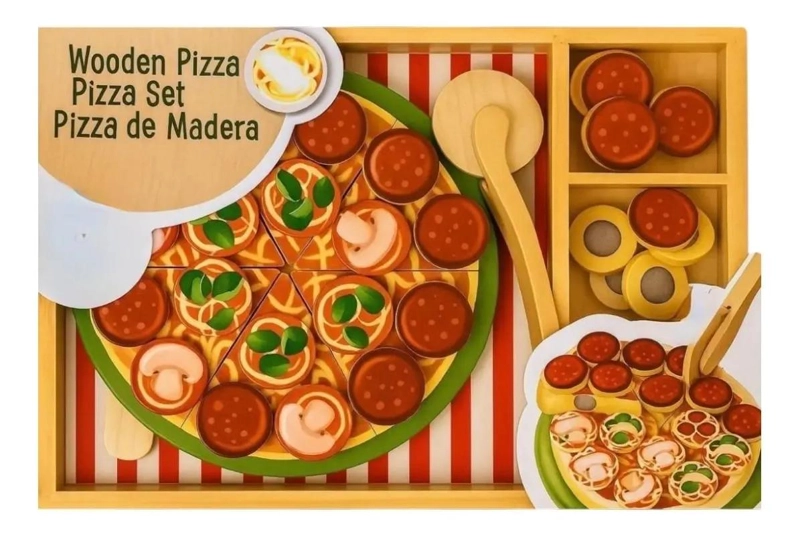 SET DE PIZZA DE MADERA EN 36 PIEZAS CON ACCESORIOS - 1