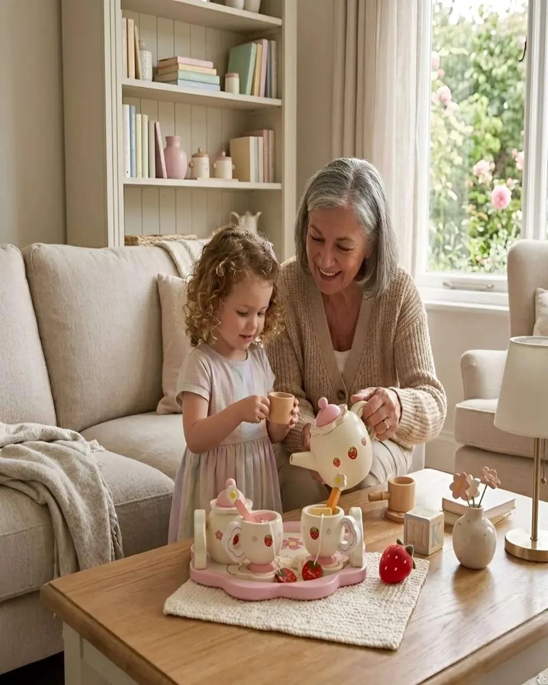 SET DE TE  INFANTIL DE MADERA CON BANDEJA FLORAL - 2