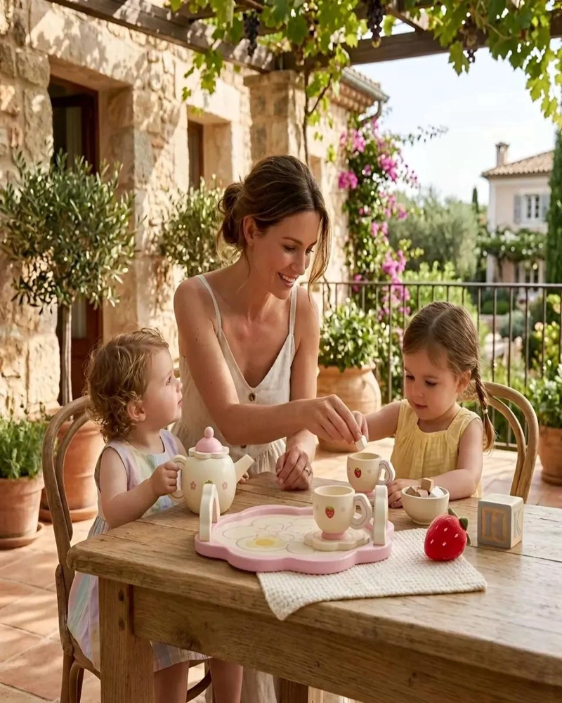 SET DE TE  INFANTIL DE MADERA CON BANDEJA FLORAL - 3