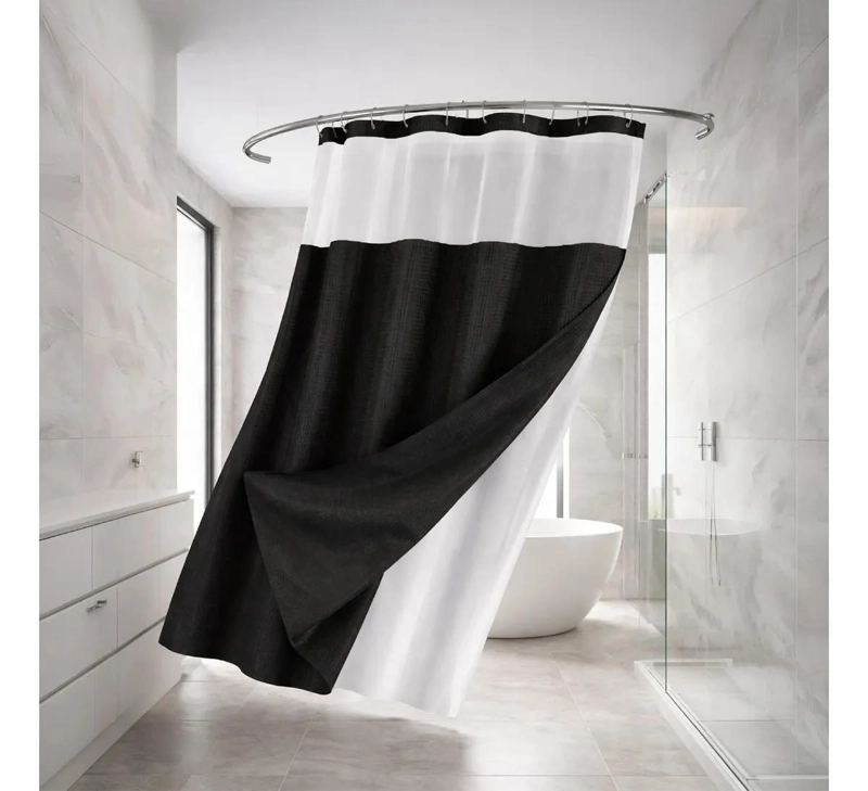CORTINA DE BAÑO IMPERMEABLE CON FORRO REMOVIBLE - 1