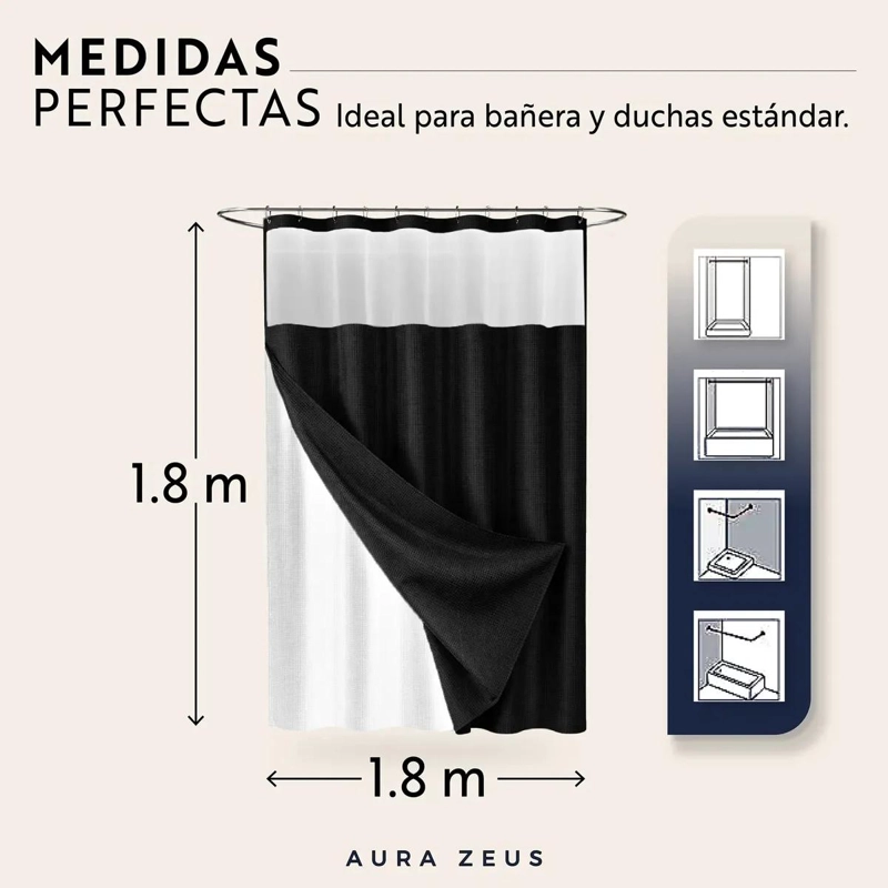 CORTINA DE BAÑO IMPERMEABLE CON FORRO REMOVIBLE - 5