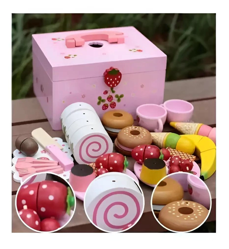 MALETA MONTESSORI DE MADERA CON POSTRES Y PASTELES - 4