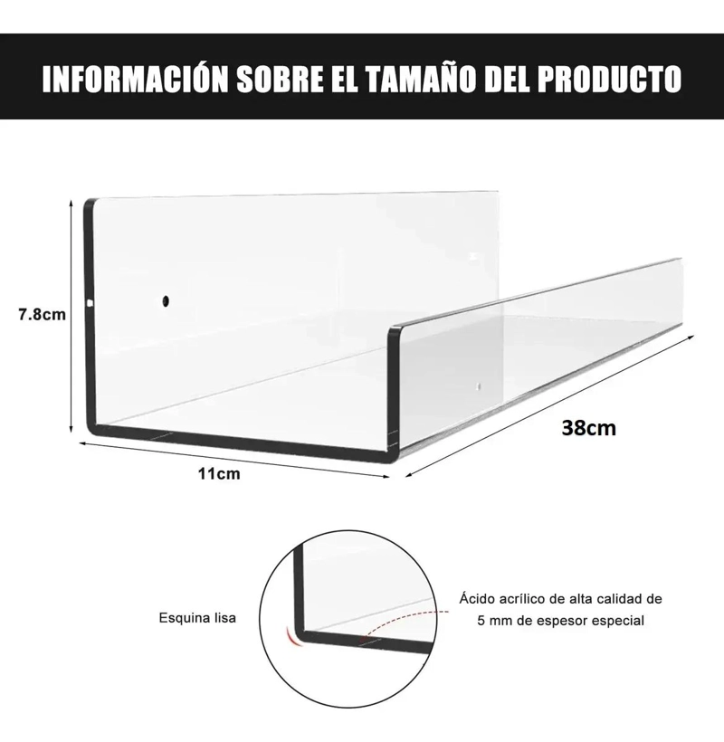 SET DE 4 REPISAS FLOTANTES DE ACRILICO TRANSPARENTE - 2