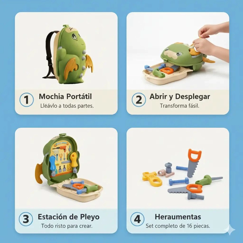 SET DE HERRAMIENTAS JUGUETE CON MOCHILA DINOSAURIO 2 EN 1 - 3