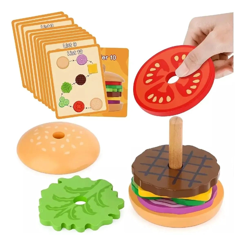 JUGUETE MONTESSORI APILAMIENTO HAMBURGUESAS MADERA - 1