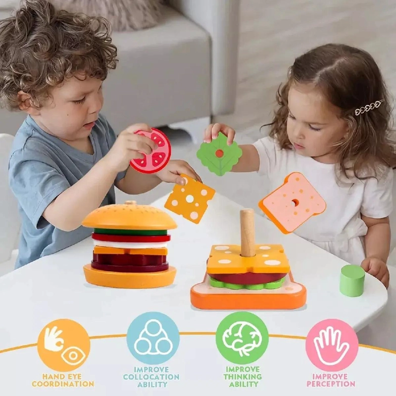 JUGUETE MONTESSORI APILAMIENTO HAMBURGUESAS MADERA - 2