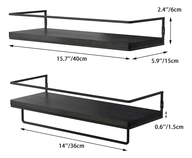 JUEGO DE 2 REPISAS FLOTANTES CON TOALLERO PARA PARED - 2
