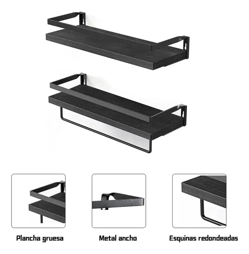 JUEGO DE 2 REPISAS FLOTANTES CON TOALLERO PARA PARED - 3