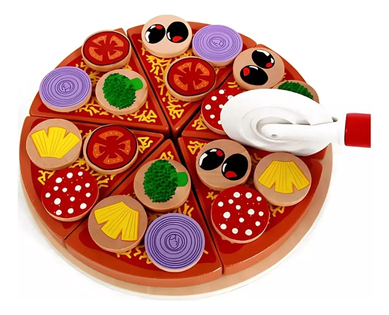 JUEGO INFANTIL PIZZA DE MADERA CON INGREDIENTES - 1