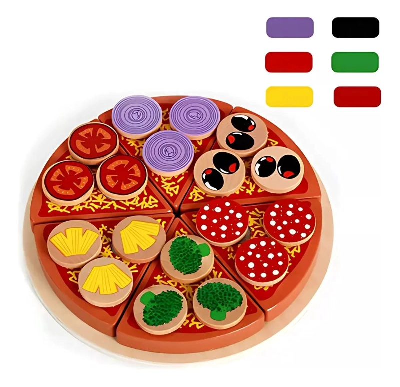JUEGO INFANTIL PIZZA DE MADERA CON INGREDIENTES - 4