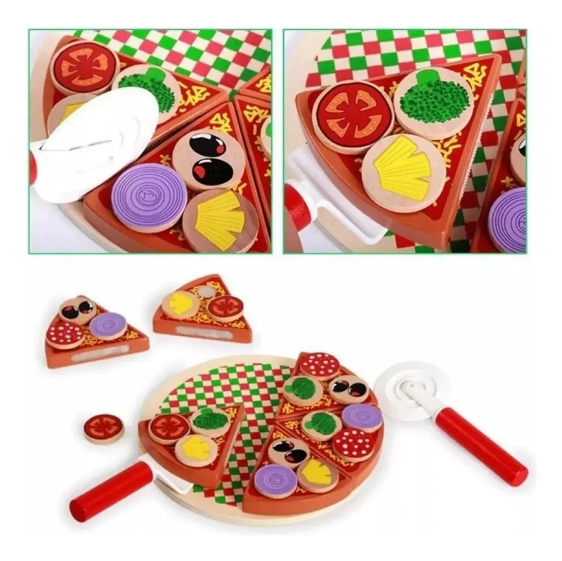 JUEGO INFANTIL PIZZA DE MADERA CON INGREDIENTES - 5