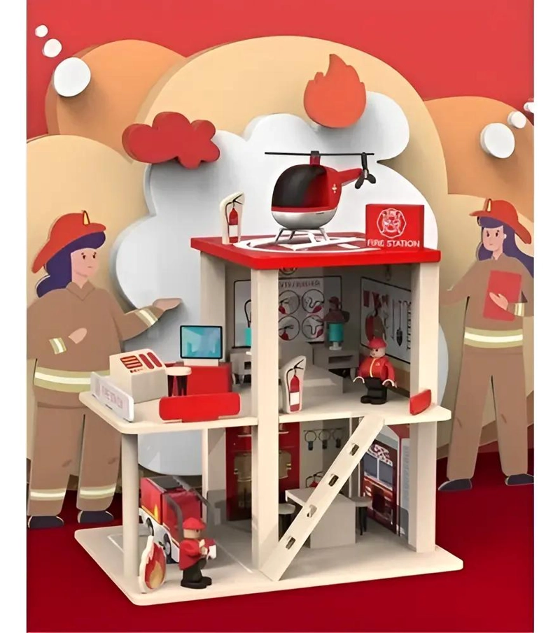ESTACION DE BOMBEROS DIDACTICA DE MADERA INTERACTIVA - 2