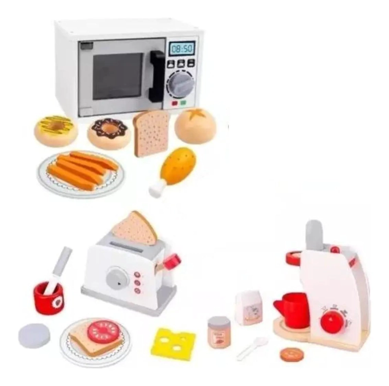 SET DIDACTICO DE MADERA MICROONDAS, TOSTADOR Y CAFETERA - 1