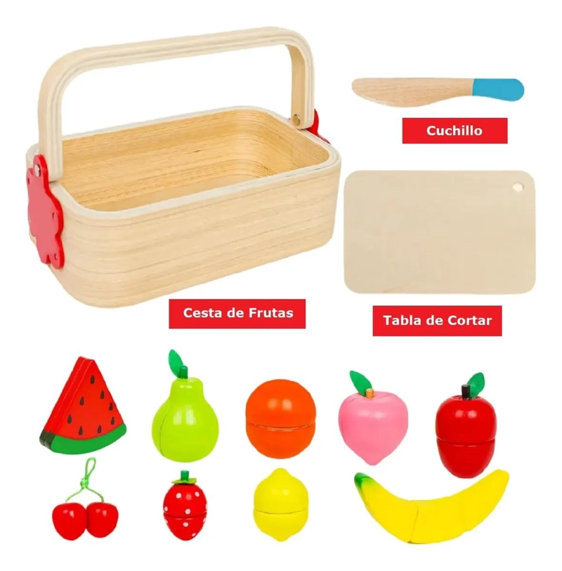 CANASTA DE FRUTAS DE MADERA DIDACTICA CON IMAN - 4