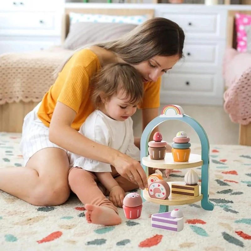 JUEGO DE POSTRES DULCES CUPCAKES DE MADERA PARA NIÑOS - 3