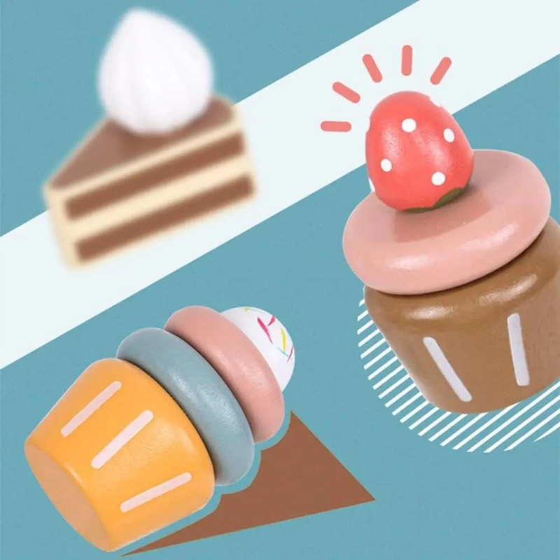 JUEGO DE POSTRES DULCES CUPCAKES DE MADERA PARA NIÑOS - 5