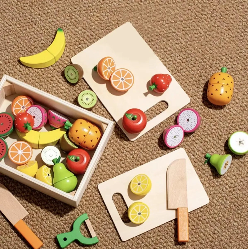 SET DE CORTA FRUTAS Y VERDURAS DE MADERA CON IMAN 25 PIEZ - 1