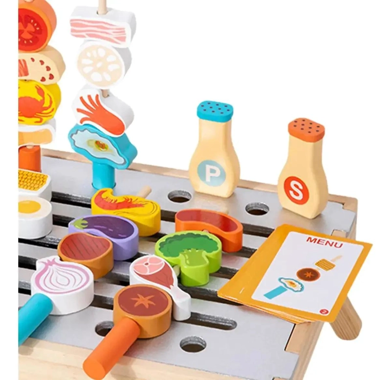 JUEGO DIDACTICO DE PARRILLA DE BBQ EN MADERA PARA NIÑOS - 3