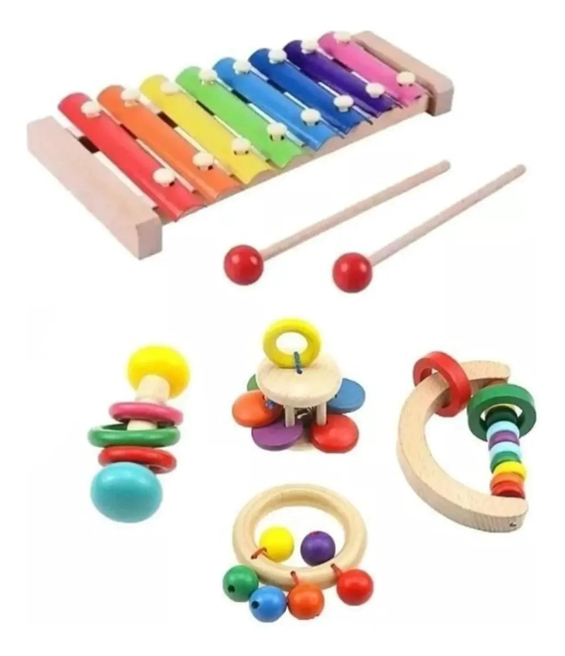SET DE 5 JUGUETES DIDACTICOS DE MADERA PARA BEBE - 1