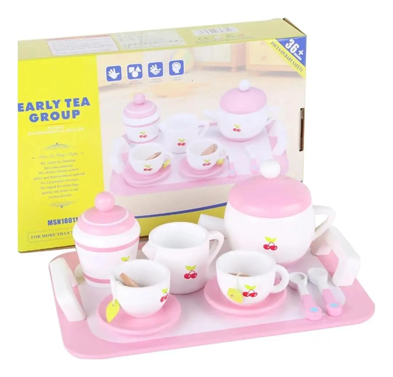 JUEGO DE TAZAS DE TE  Y CAFE  DE MADERA PARA NIÑAS - 2