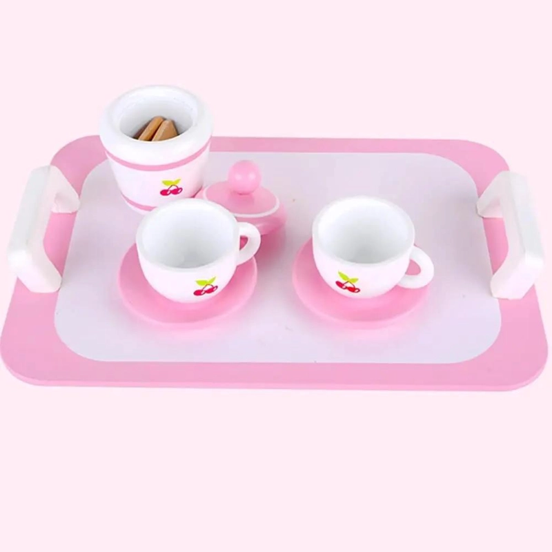 JUEGO DE TAZAS DE TE  Y CAFE  DE MADERA PARA NIÑAS - 3