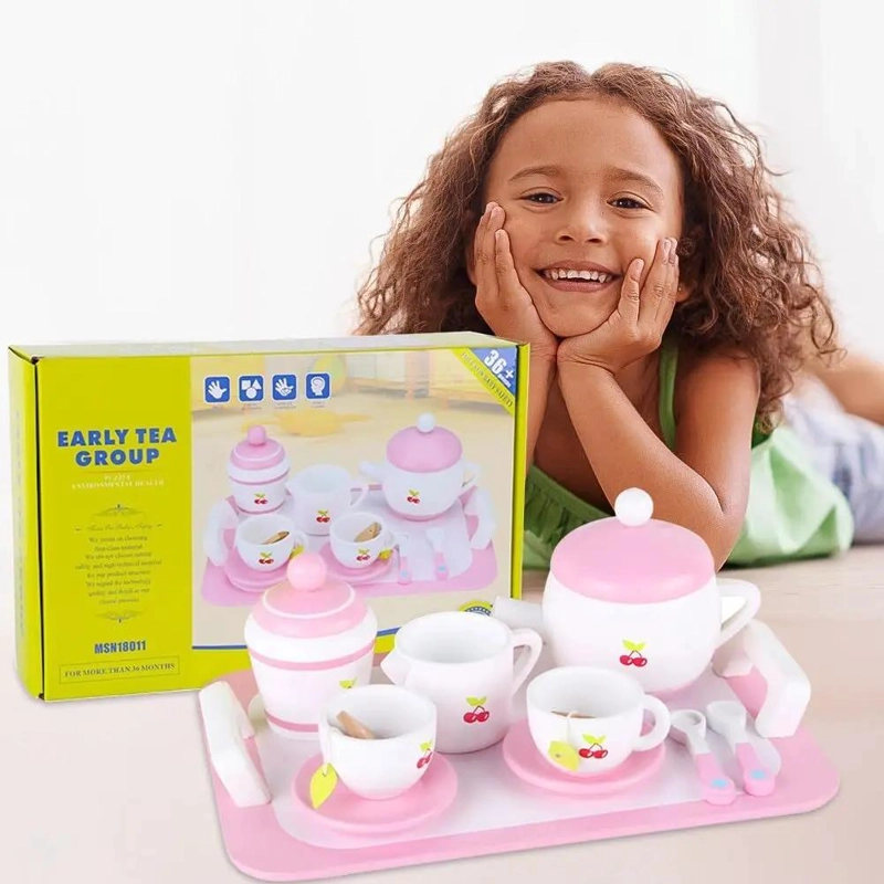 JUEGO DE TAZAS DE TE  Y CAFE  DE MADERA PARA NIÑAS - 4