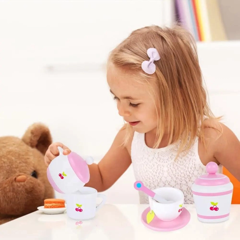 JUEGO DE TAZAS DE TE  Y CAFE  DE MADERA PARA NIÑAS - 5