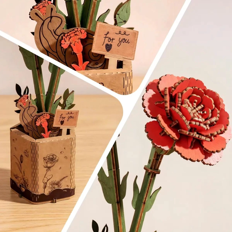 PUZZLE 3D CLAVEL ROJO DE MADERA 124 PIEZAS - 3