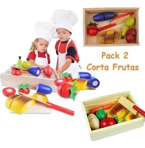 PACK 2 COCINA JUGUETE DE MADERA CON FRUTAS Y VEGETALES - 2