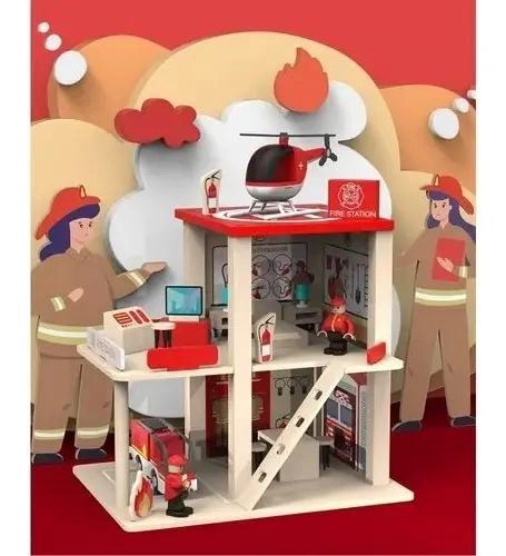 ESTACION DE BOMBEROS DIDACTICA DE MADERA INTERACTIVA - 2