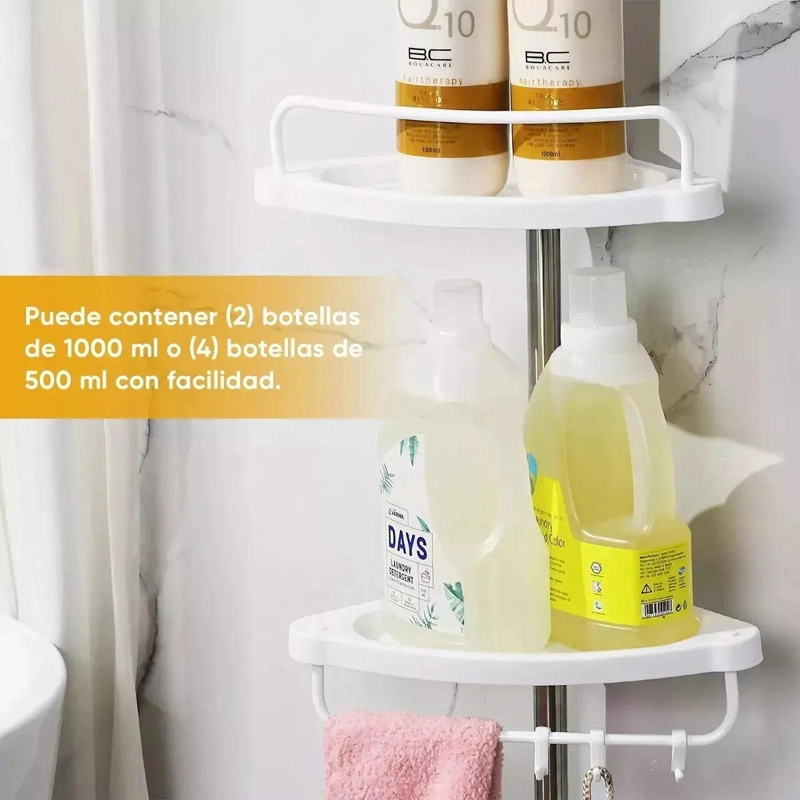 ESQUINERO DE DUCHA AJUSTABLE 2.6 M CON REPISA ORGANIZADOR - 4