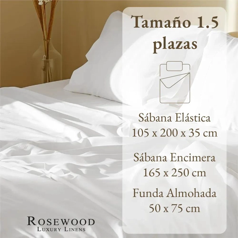JUEGO DE SABANAS 300 HILOS ALGODON 1,5 PLAZAS BLANCO - 5