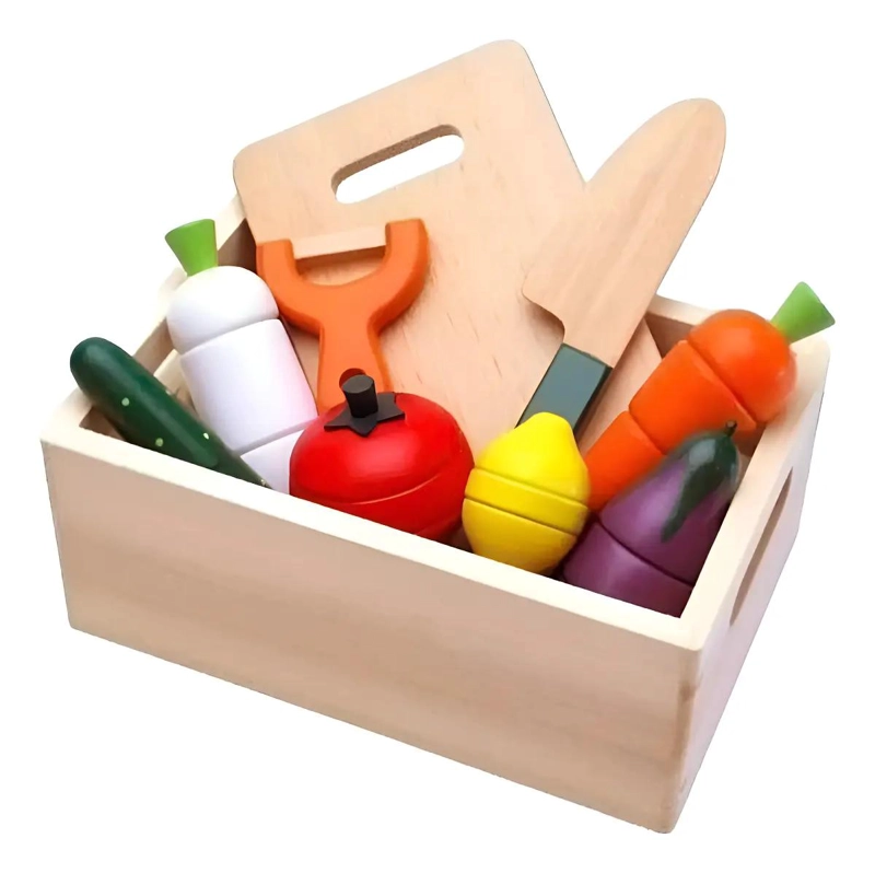 JUEGO DIDACTICO DE MADERA PARA CORTAR VEGETALES Y FRUTAS - 1