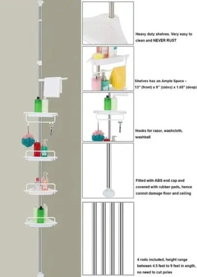 ORGANIZADOR ESQUINERO DE DUCHA AJUSTABLE CON 4 REPISAS - 4