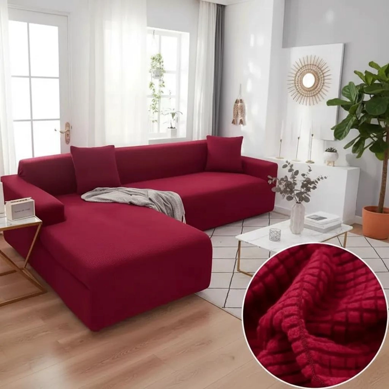 CUBRE SOFA EN L TEXTURIZADO PARA SILLONES 3+3 CON 2 FUNDE - 1