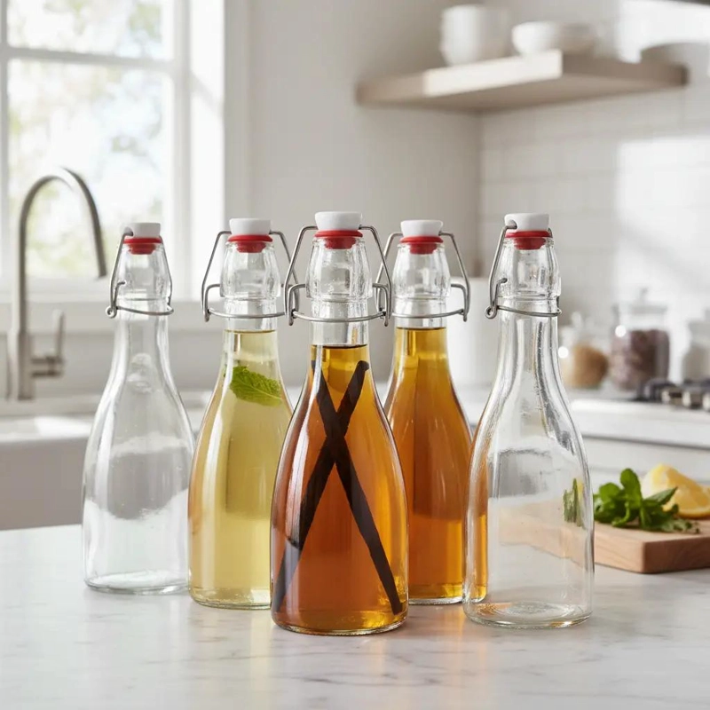 SET 6 BOTELLAS VIDRIO 1000ML CON TAPA SWING TOP - 1