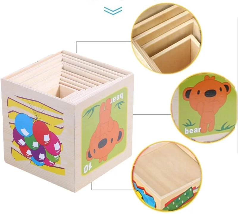 TORRE DE CUBOS DE MADERA PARA ENCAJE Y JUEGO EDUCATIVO - 5
