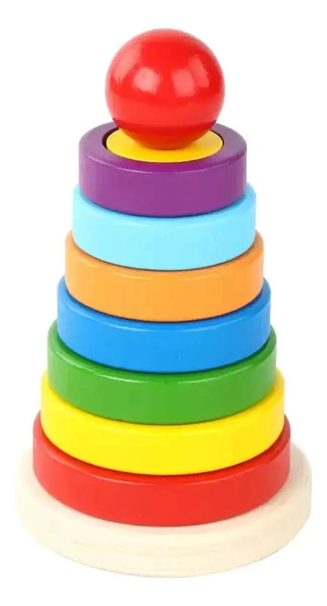 TORRE DIDACTICA DE MADERA CON FORMAS PARA ENCAJE Y APILAL - 2