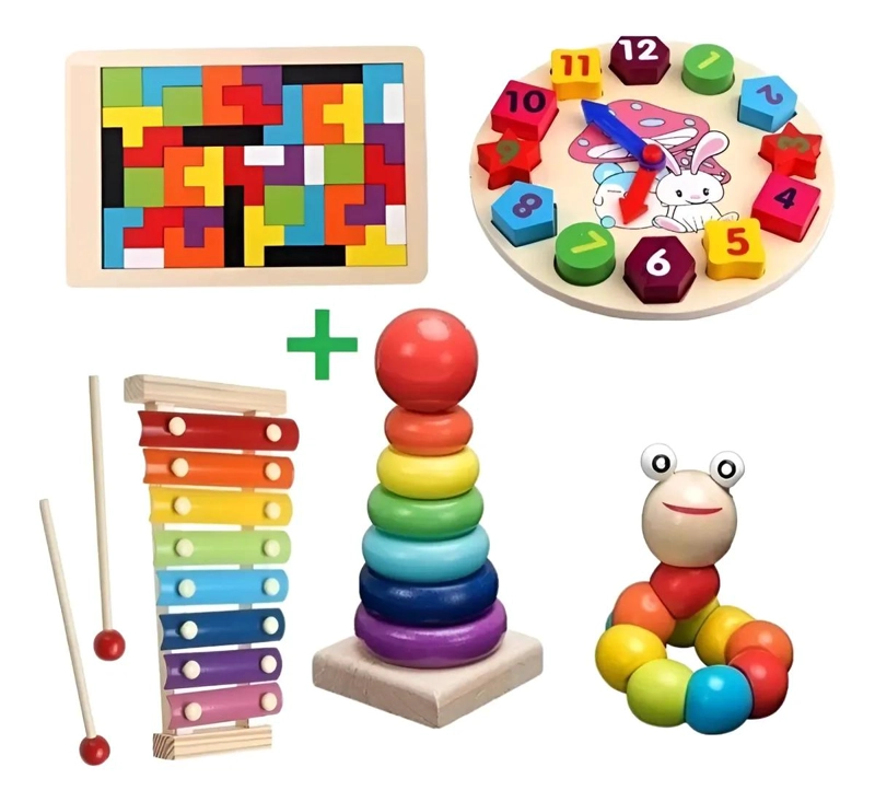 SET DE 5 JUGUETES DIDACTICOS DE MADERA PARA MOTRICIDAD - 1